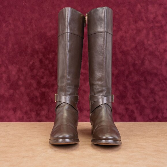 Michael Kors Women Bryce Black Brown Leather Riding Equestrian Knee Boots sz 8.5 - Picture 3 of 9